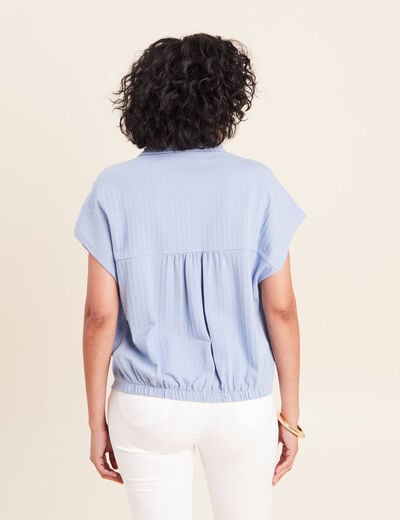 Blouse ample cropped col am&eacute;ricain bleu gris femme