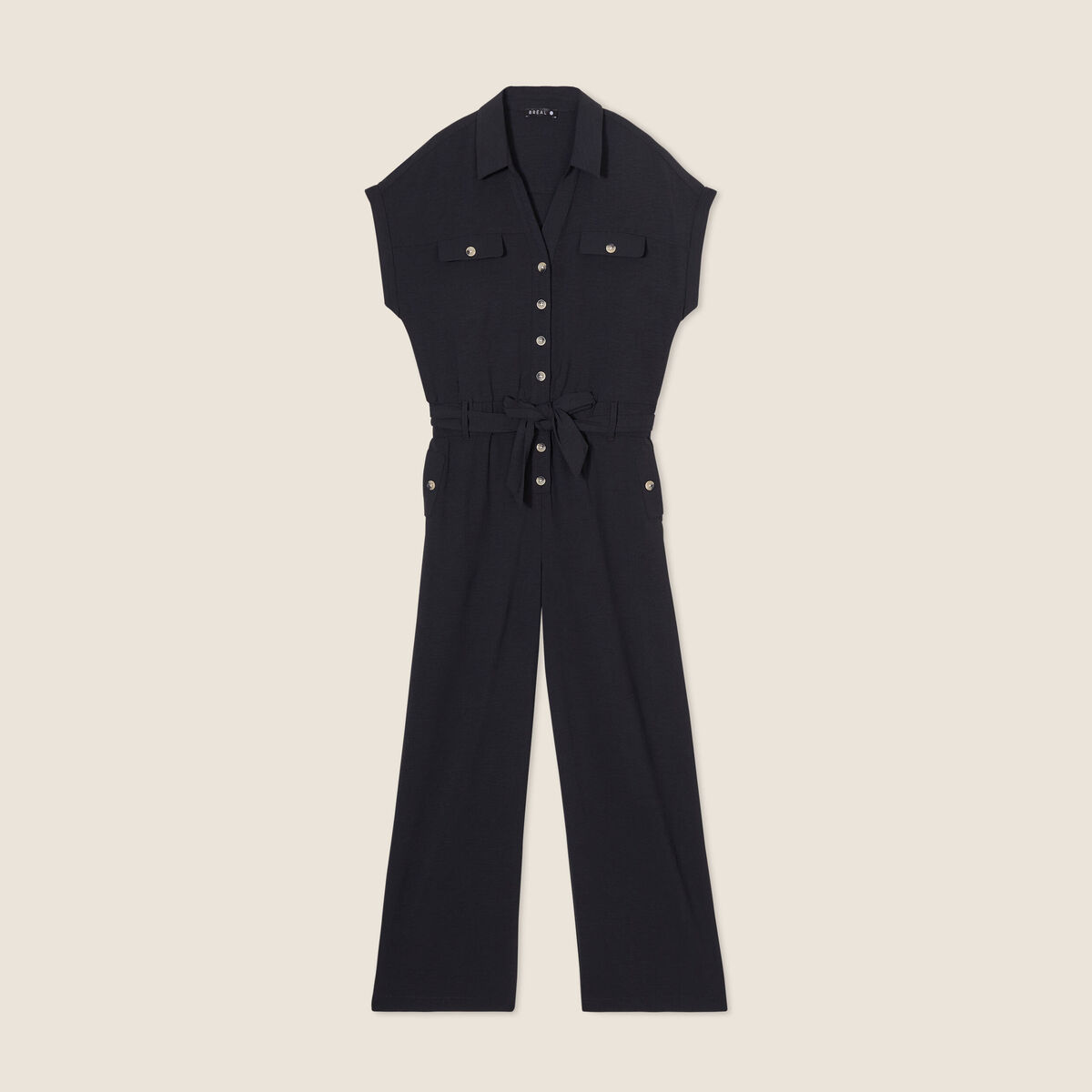 Combinaison pantalon ceintur&eacute;e noir femme