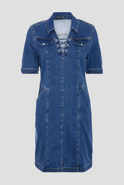 Robe droite en jean denim stone femme