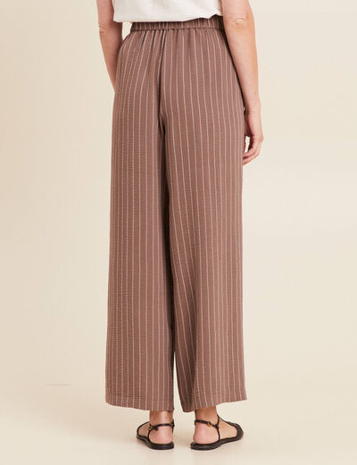 Pantalon large taille haute taupe femme
