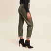 Pantalon paperbag simili cuir vert kaki femme