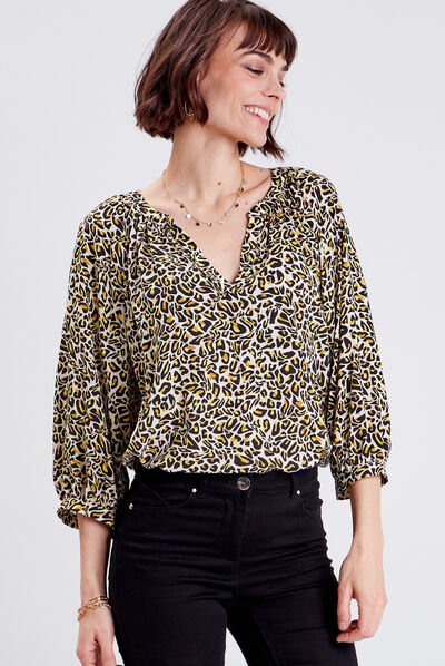Blouse manches 3/4 beige femme