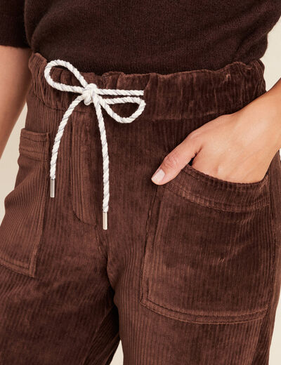 Pantalon coupe mom en velours marron femme