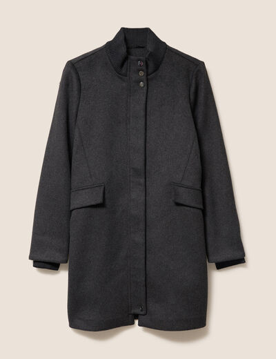 Manteau col montant doubl&eacute; gris fonc&eacute; femme