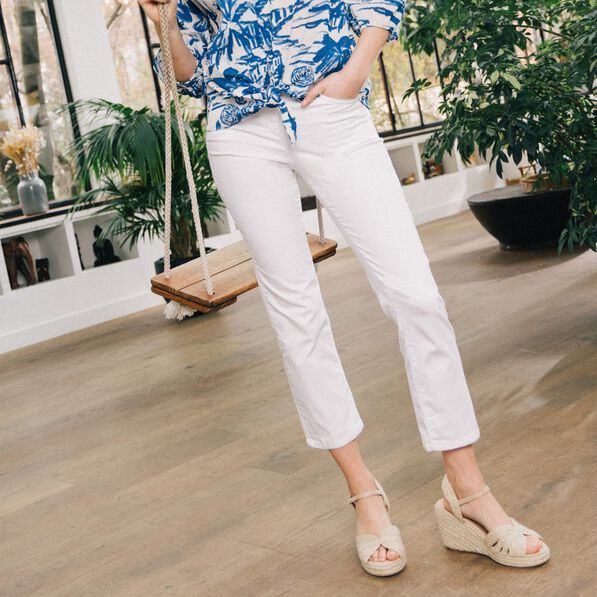 Pantalon droit taille haute 7/8ème blanc femme