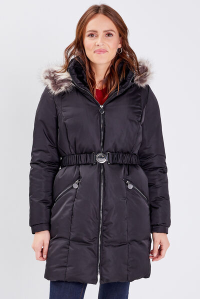 Doudoune droite ceinturée déperlante noir femme