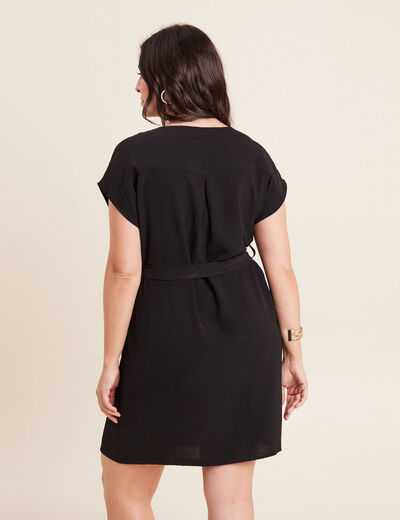 Robe droite col en V noir femme
