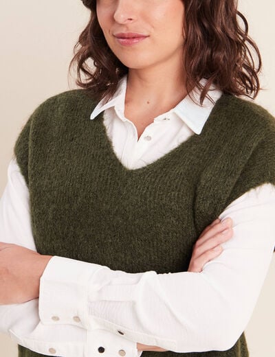 Pull sans manches vert kaki femme