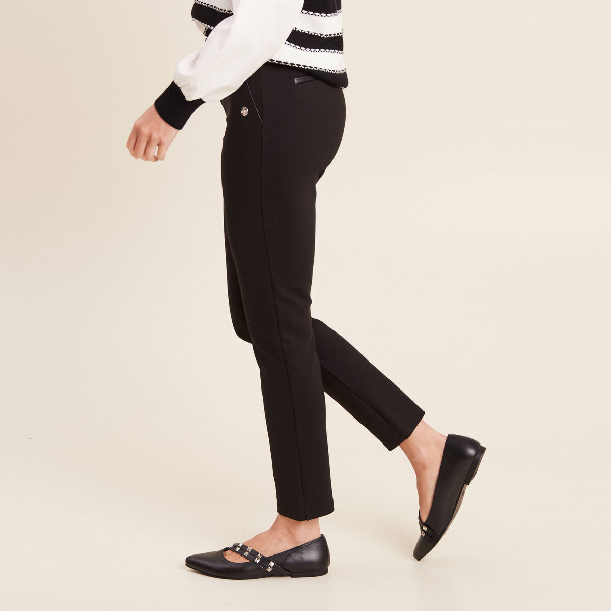 Pantalon tregging taille basculée noir femme