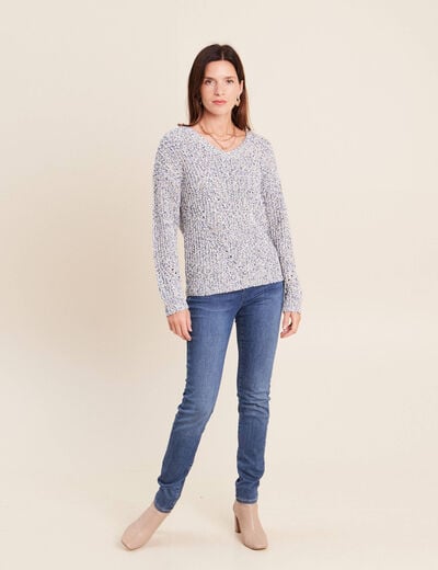 Pull col v bleu roi femme