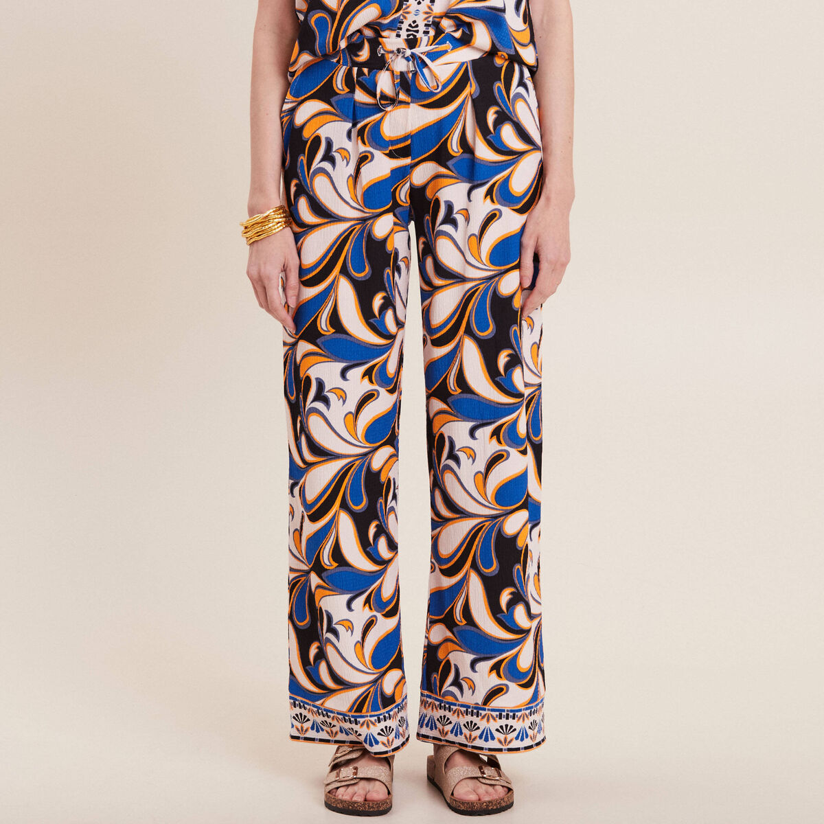 Pantalon large à coulisse bleu femme