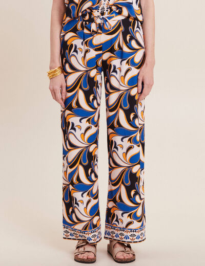Pantalon large à coulisse bleu femme