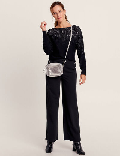 Pull manches longues à strass noir femme