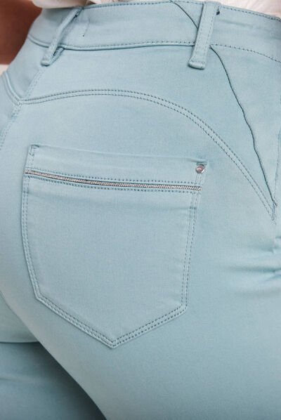 Pantalon ajusté taille haute bleu canard femme
