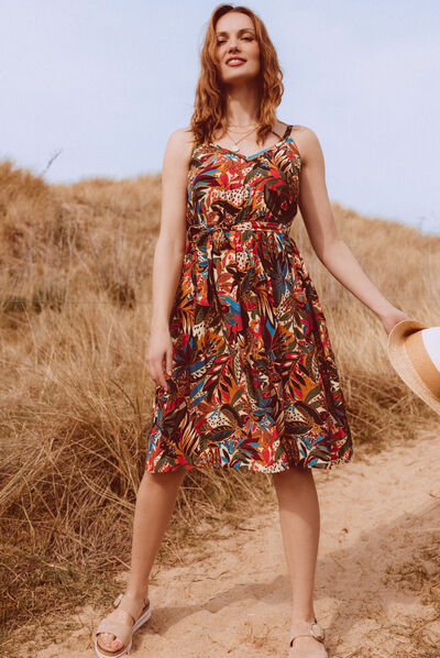 Robe droite à bretelles multicolore femme