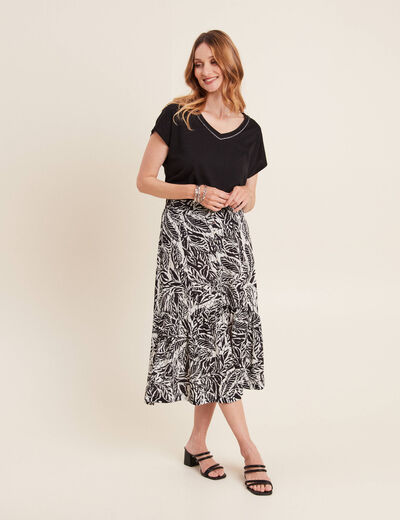 Jupe longue évasée satin noir femme