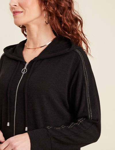 Gilet manches longues capuche noir femme