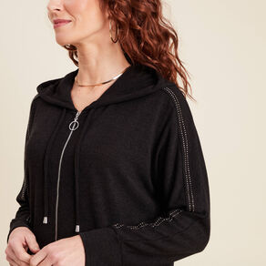 gilet manches longues capuche noir femme Gilet manches longues capuche noir femme