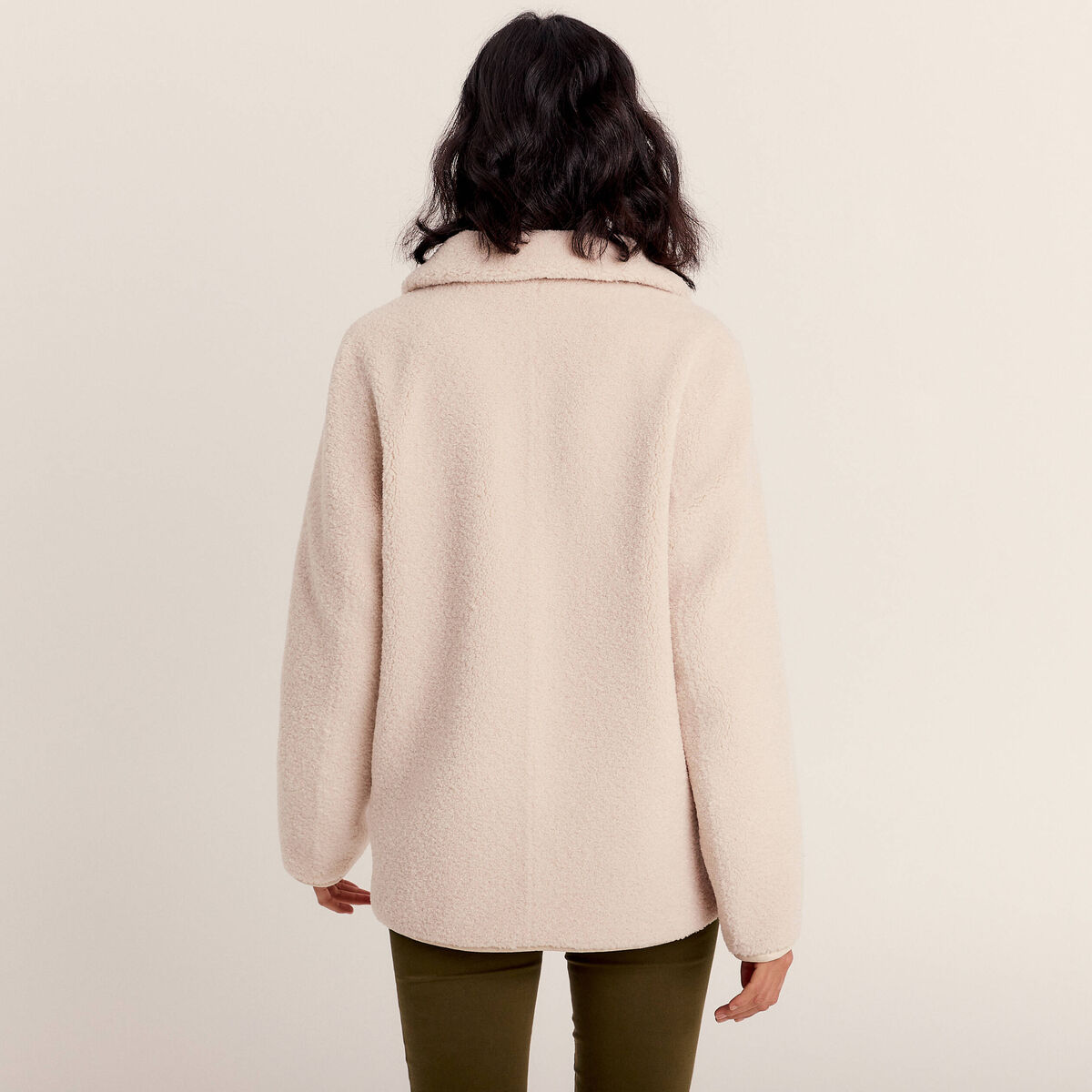 Manteau droit effet mouton ivoire femme
