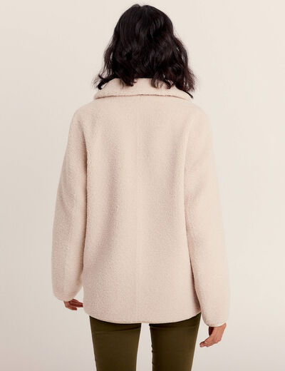 Manteau droit effet mouton ivoire femme