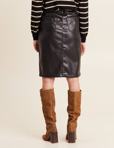 Jupe droite simili cuir noir femme