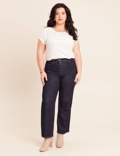 Jean coupe large 7/8&egrave;me taille haute denim brut femme