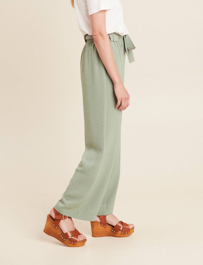 Pantalon flou droit 7/8ème vert clair femme