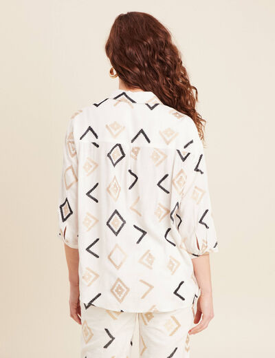 Chemise manches 3/4 brodée blanc femme