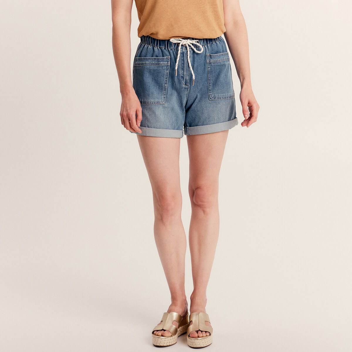 Short relax en jean denim double stone femme