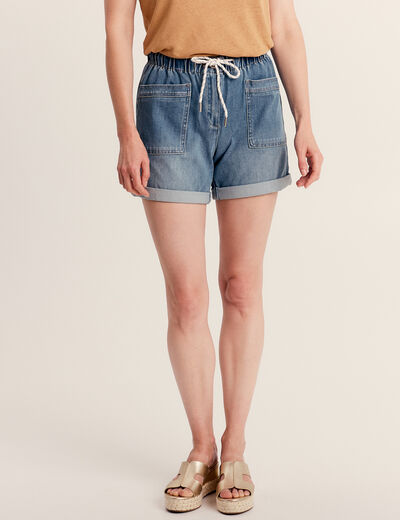 Short relax en jean denim double stone femme