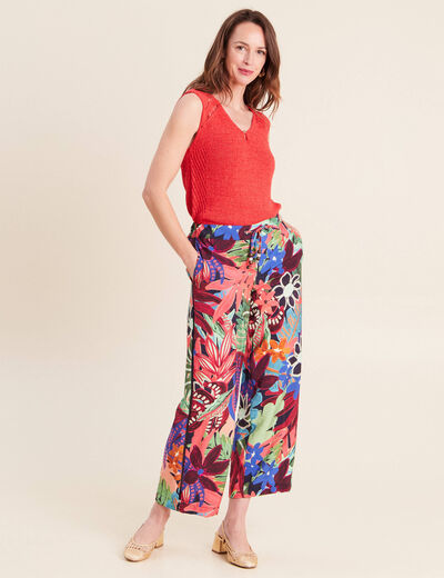 Pantalon large 7/8&egrave;me taille standard multicolore femme