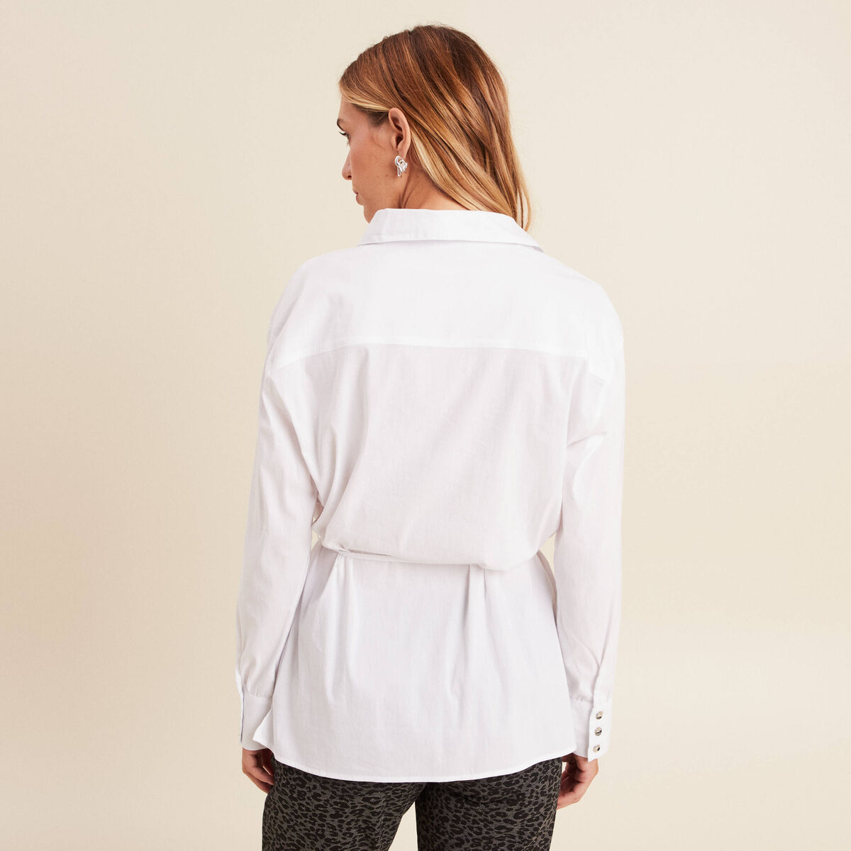 Tunique droite longue col chemise blanc femme
