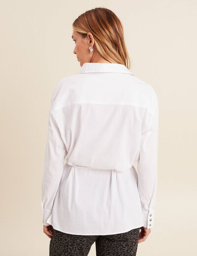 Tunique droite longue col chemise blanc femme