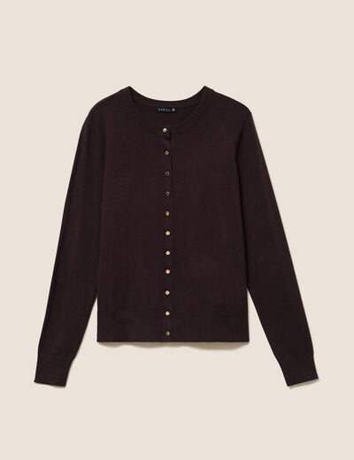 Gilet manches longues col rond marron fonc&eacute; femme