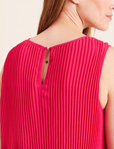 Robe pliss&eacute;e sans manches col rond rose fushia femme