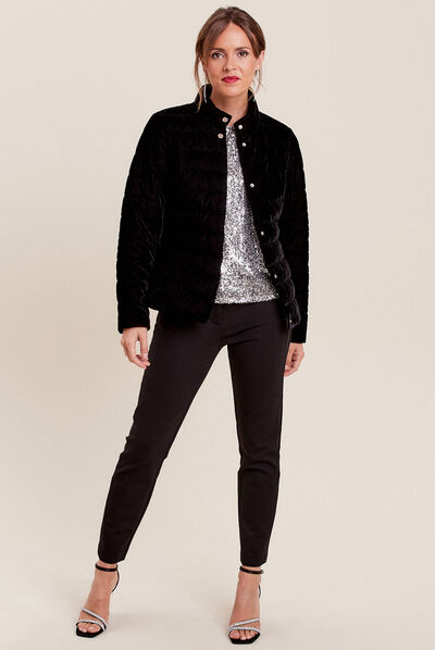 Doudoune ajustée velours noir femme