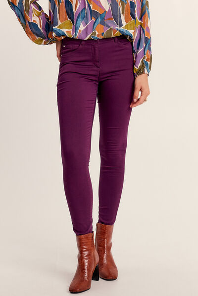 Pantalon léger taille standard 7/8ème violet foncé femme