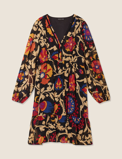 Robe évasée manches longues noir femme