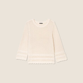 pull manches 34 ajoure ecru femme Pull manches 3/4 ajouré ecru femme