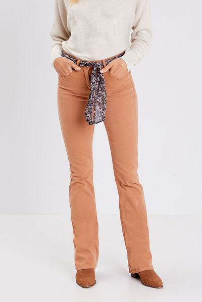 Pantalon bootcut ceinturé marron clair femme