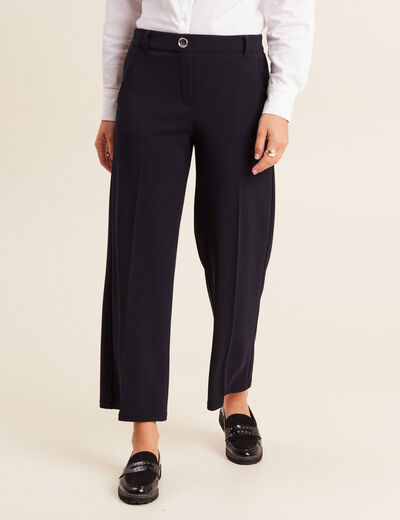 Pantalon coupe large &agrave; pinces bleu fonc&eacute; femme