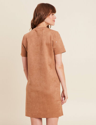 Robe droite courte avec strass marron clair femme
