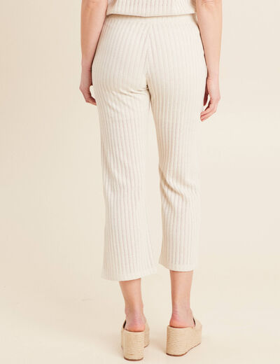 Pantalon maille large ecru femme