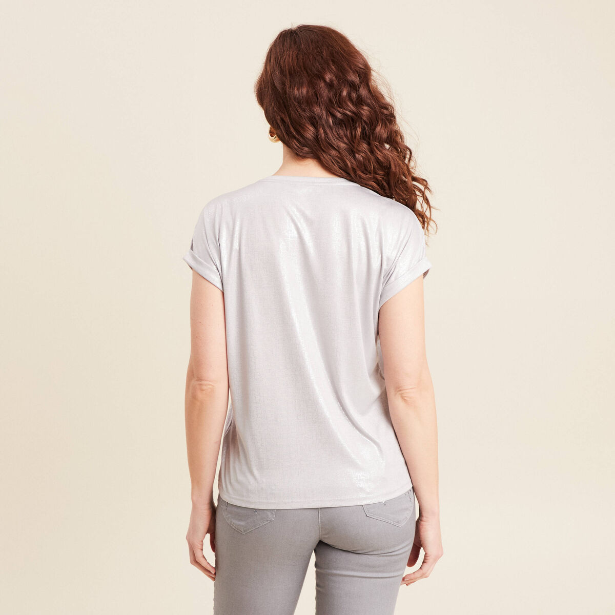 T-shirt manches courtes gris argent femme