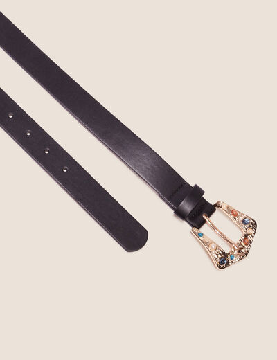 Ceinture boucle effet pierres noir femme