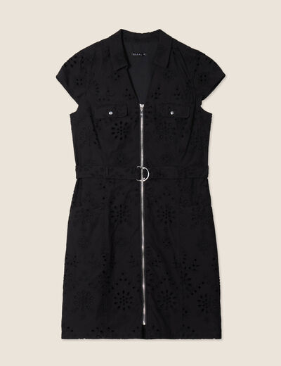 Robe droite broderie anglaise noir femme