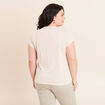 T-shirt col v manches courtes aspect lin beige femme