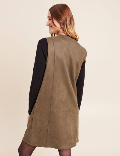 Robe chasuble su&eacute;dine vert kaki femme