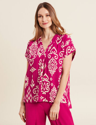 Blouse manches courtes rose fushia femme