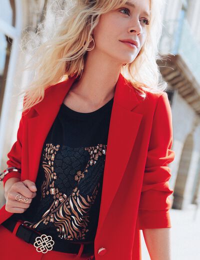 Veste city droite 1 bouton rouge femme
